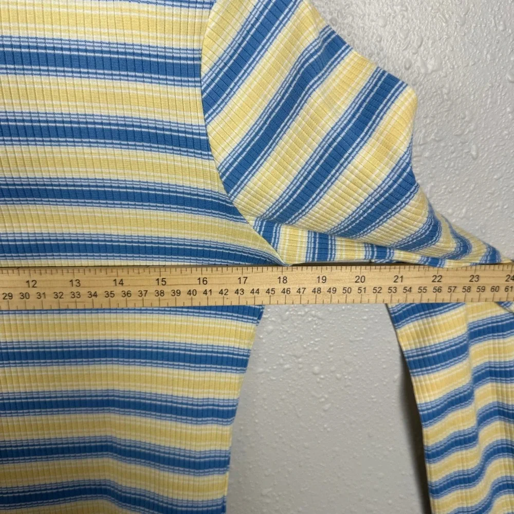 Vintage Arizona Womens L Turtleneck Long Sleeve Striped Ribbed Blue Yellow Y2K